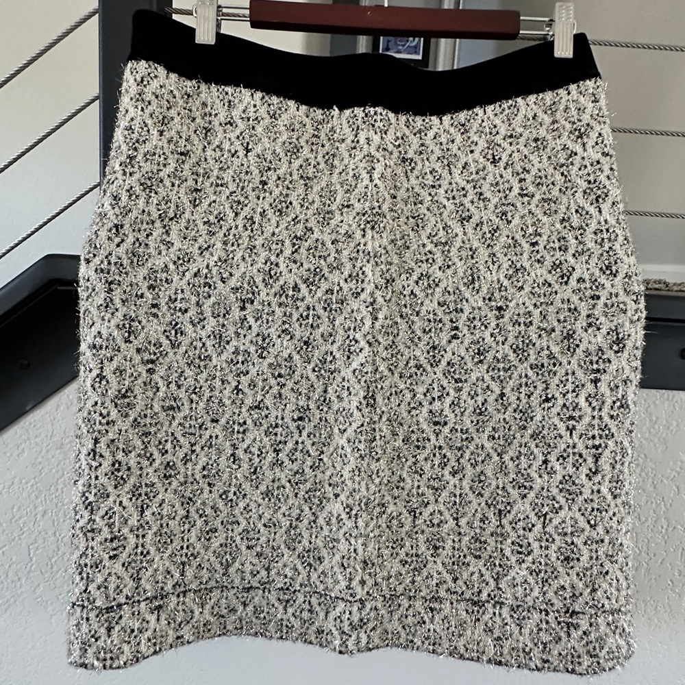NWT Sandro Paris Textured Bouclé Mini Skirt 4 (US10) Black Ivory Velvet Waist